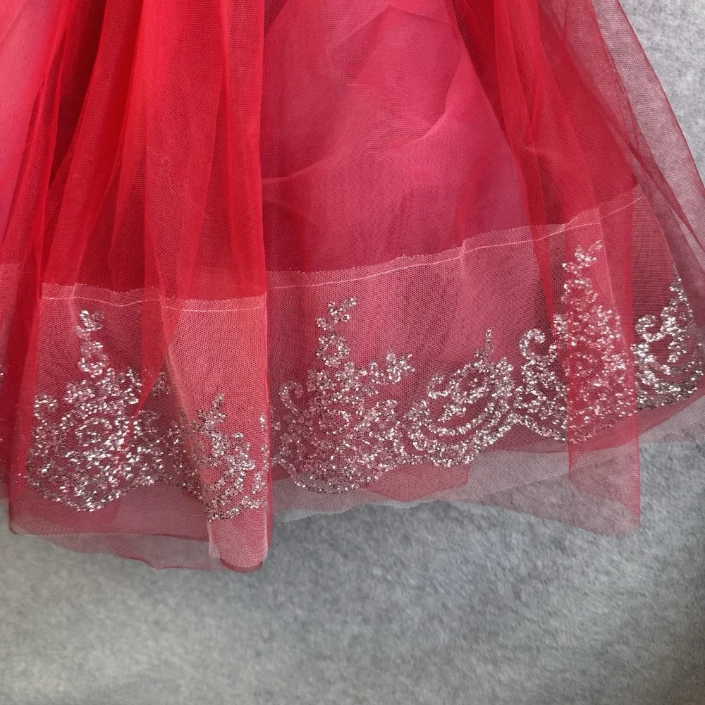 Weissman Ballet Dance Costume Red Tutu Medium Child Rhinestones Glitter Silver